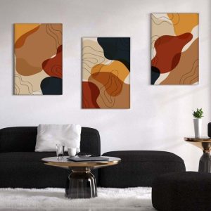 Kit com 3 Quadros Arte Abstrata em Lona