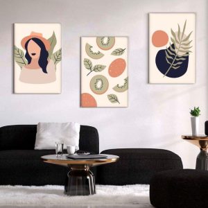 Kit com 3 Quadros Arte Abstrata em Lona