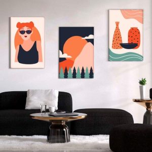 Kit com 3 Quadros Arte Abstrata em Lona