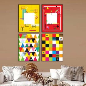Kit com 4 Quadros Arte Abstrata em Lona