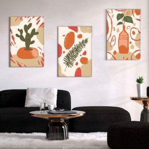 Kit com 3 Quadros Arte Abstrata em Lona