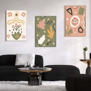 Kit com 3 Quadros Arte Abstrata em Lona