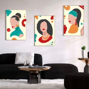 Kit com 3 Quadros Arte Abstrata em Lona