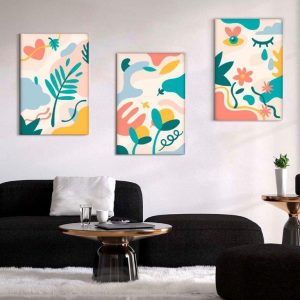 Kit com 3 Quadros Arte Abstrata em Lona