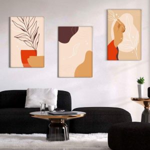 Kit com 3 Quadros Arte Abstrata em Lona