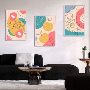 Kit com 3 Quadros Arte Abstrata em Lona