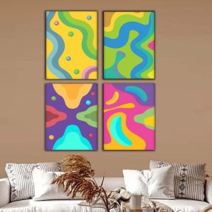 Kit com 4 Quadros Arte Abstrata em Lona