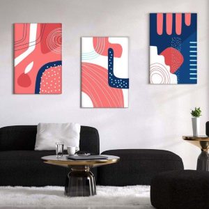 Kit com 3 Quadros Arte Abstrata em Lona