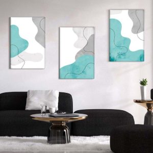 Kit com 3 Quadros Arte Abstrata em Lona