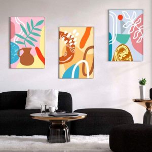 Kit com 3 Quadros Arte Abstrata em Lona