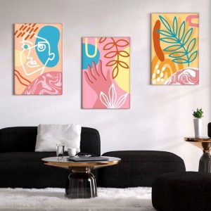 Kit com 3 Quadros Arte Abstrata em Lona
