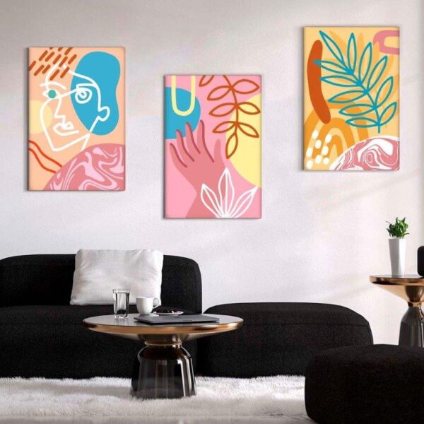 167 Kit com 3 Quadros Arte Abstrata em Lona