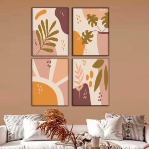 Kit com 4 Quadros Arte Abstrata em Lona