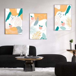 Kit com 3 Quadros Arte Abstrata em Lona