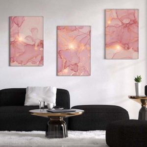 Kit com 3 Quadros Arte Abstrata em Lona