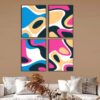 Kit com 4 Quadros Arte Abstrata em Lona