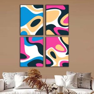 Kit com 4 Quadros Arte Abstrata em Lona