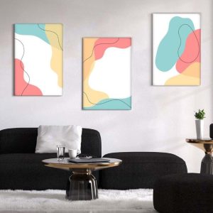 Kit com 3 Quadros Arte Abstrata em Lona