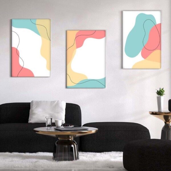 Kit com 3 Quadros Arte Abstrata em Lona