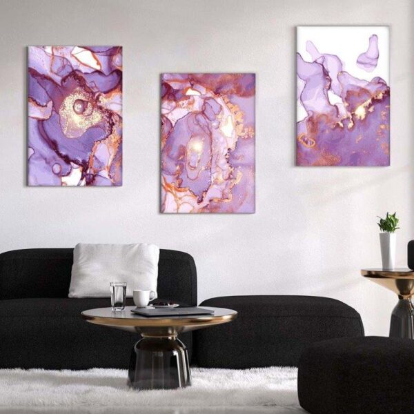 178 Kit com 3 Quadros Arte Abstrata em Lona