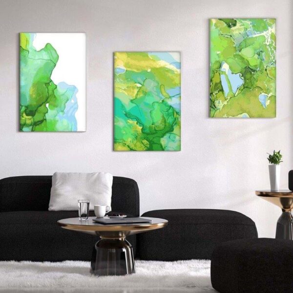 Kit com 3 Quadros Arte Abstrata em Lona