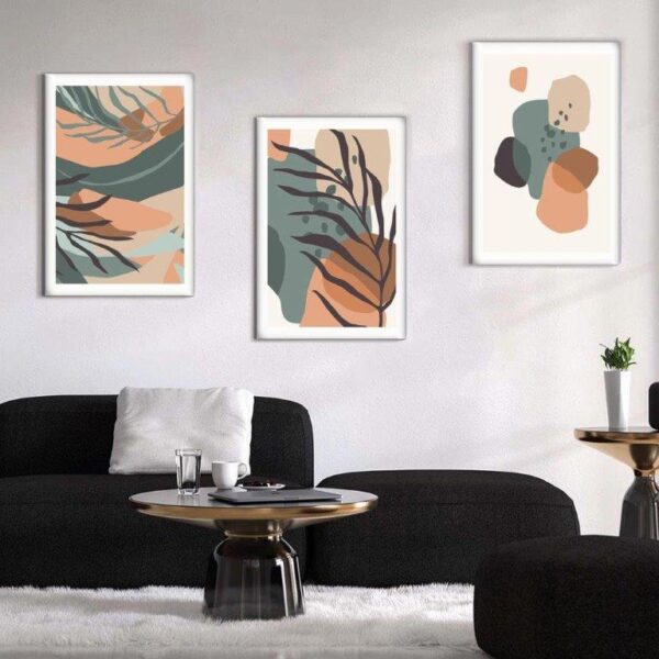 181 Kit com 3 Quadros Arte Abstrata em Lona