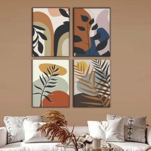 Kit com 4 Quadros Arte Abstrata em Lona