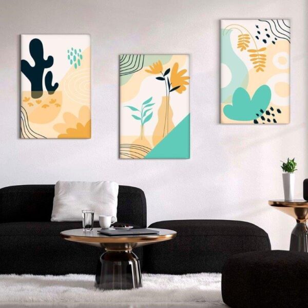 Kit com 3 Quadros Arte Abstrata em Lona