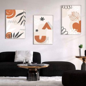 Kit com 3 Quadros Arte Abstrata em Lona