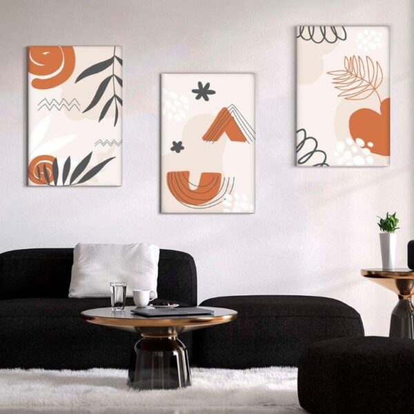 Kit com 3 Quadros Arte Abstrata em Lona