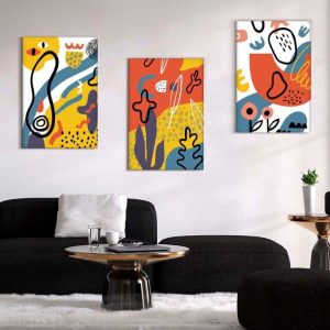 Kit com 3 Quadros Arte Abstrata em Lona