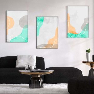 Kit com 3 Quadros Arte Abstrata em Lona