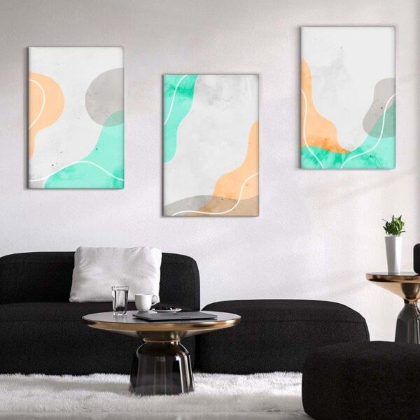 Kit com 3 Quadros Arte Abstrata em Lona