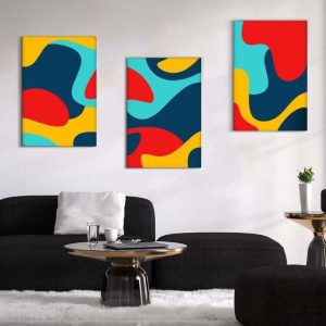 Kit com 3 Quadros Arte Abstrata em Lona