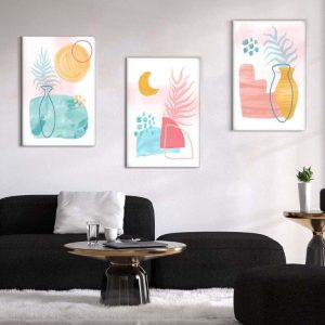 Kit com 3 Quadros Arte Abstrata em Lona