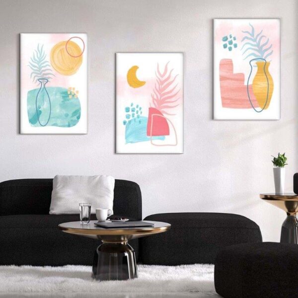 189 Kit com 3 Quadros Arte Abstrata em Lona