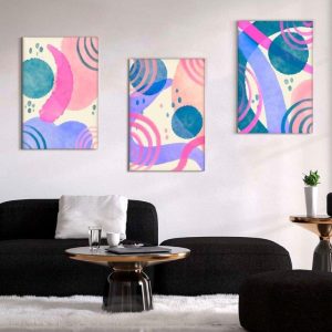 Kit com 3 Quadros Arte Abstrata em Lona