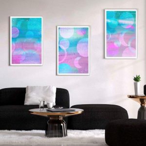Kit com 3 Quadros Arte Abstrata em Lona