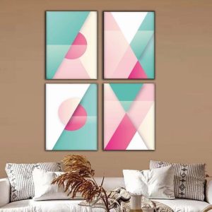 Kit com 4 Quadros Arte Abstrata em Lona