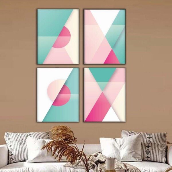 Kit com 4 Quadros Arte Abstrata em Lona