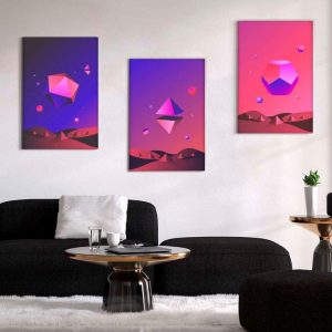 Kit com 3 Quadros Arte Abstrata em Lona