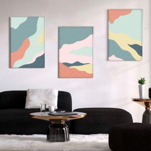 Kit com 3 Quadros Arte Abstrata em Lona