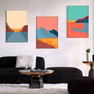 Kit com 3 Quadros Arte Abstrata em Lona