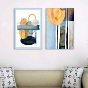 Kit com 2 Quadros Arte Abstrata em Lona