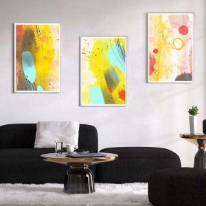 Kit com 3 Quadros Arte Abstrata em Lona