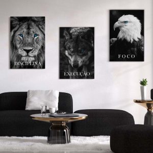 Kit com 3 Quadros Borda Infinita Animais