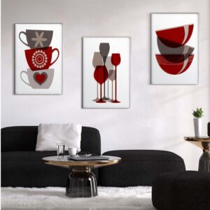 2 Kit com 3 Quadros em Lona Café & Cozinha Louça
