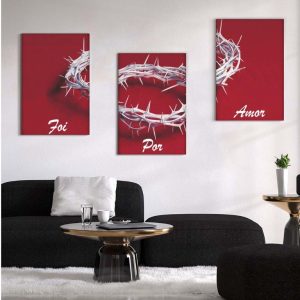 Kit com 3 Quadros em Lona Jesus Foi Por Amor