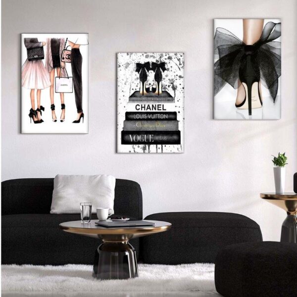 2 Kit com 3 Quadros em Lona Pop Chanel