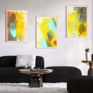 Kit com 3 Quadros Arte Abstrata em Lona